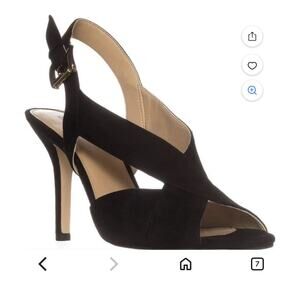 Michael Kors Becky Black leather crisscross career sandal stiletto heel Sz 11